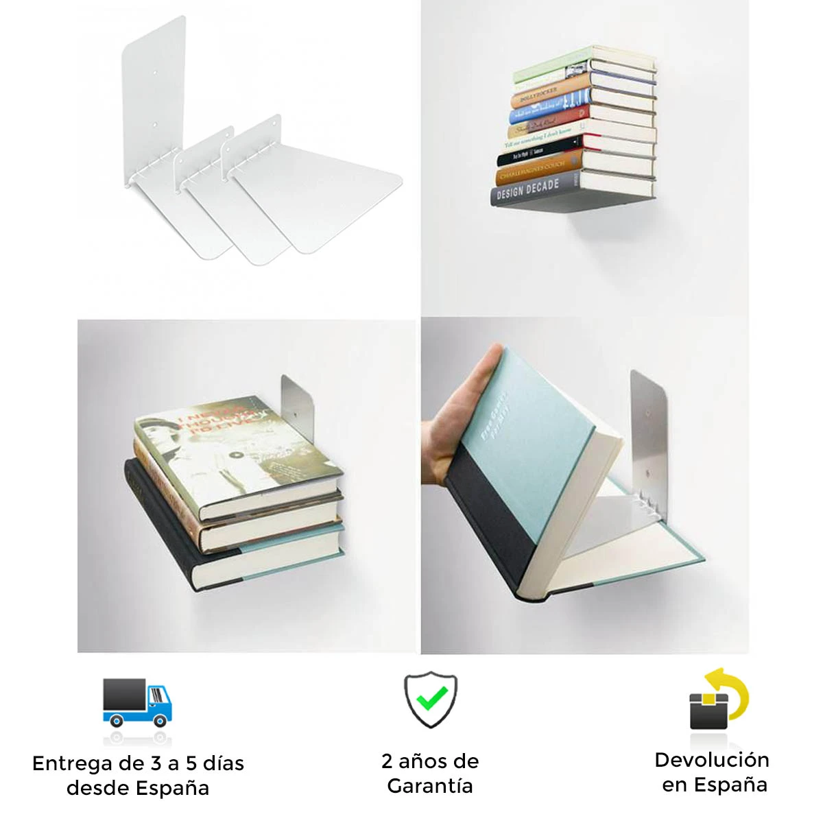 Estantería invisible para libros, set 3 o 2 unidades, practicas, originales, resistentes, decorativas, ahorra espacio, instalación, accesorios, estanterias, estanteria, estanterias almacenaje| Soportes y estanterías de ...