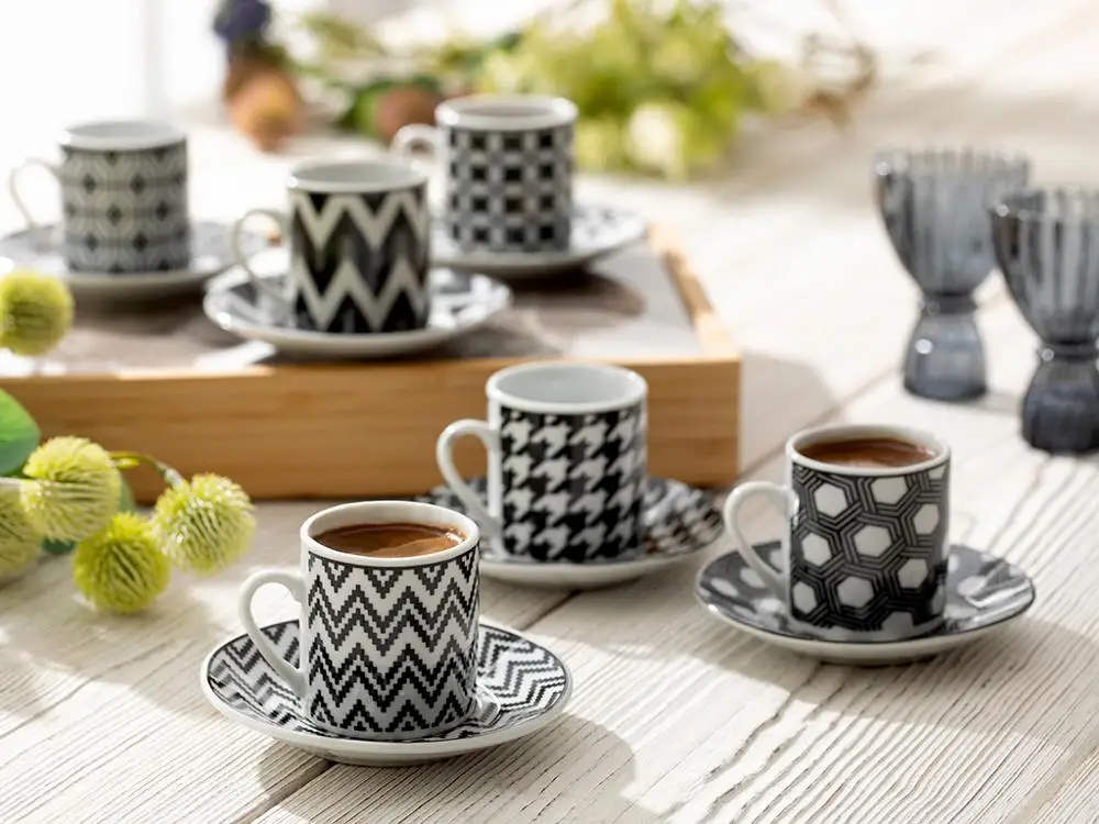 

Rony porcelain set 6 coffee cups 80 ml Turkish coffee traditional palace motifs, feel pleasant, real coffee cup, happynes