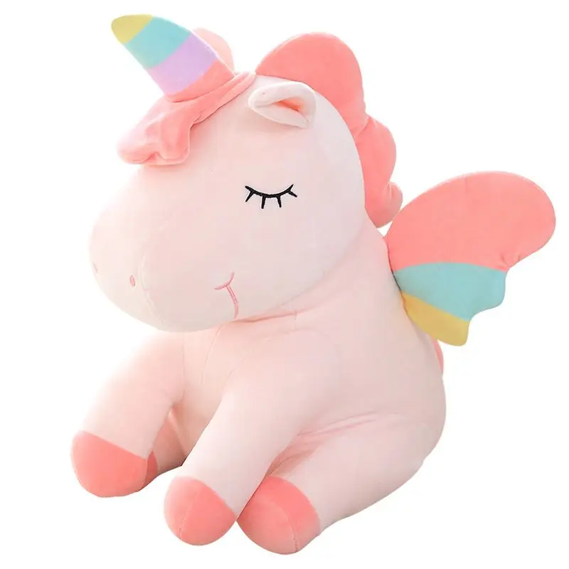 35cm Мягкая плюшевая игрушка Единорог сидячий розовый Радужный стиль Куклы Пушистые детскиие подарки на день рождения Лошадь