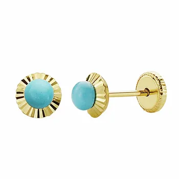 

Earrings 18k gold turquoise orla 5mm. Carved [AA1004]