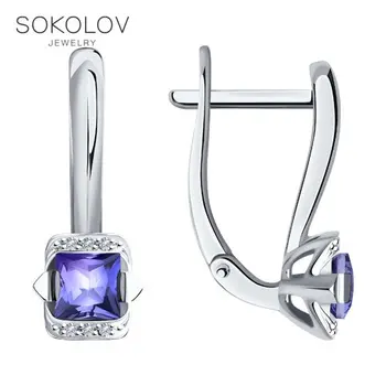 

Sokolov drop earrings with stones in white gold with diamonds and tanzanites, fashion jewelry, 585, women's male, long earrings
