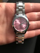 CHRONOS-Reloj de acero inoxidable con diamantes de imitación para mujer, pulsera de plata, cuarzo, resistente al agua, analógico, de negocios, esfera rosa y azul