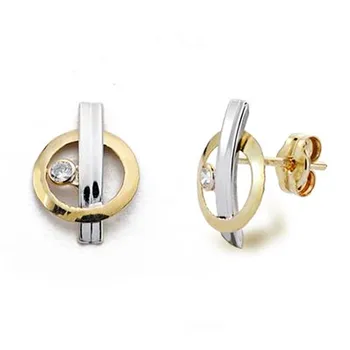 

Earrings gold 9k two-tone cubic zirconia 12mm. [AA0802]