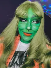 Peluca de cabello sintético para mujer, pelo negro y verde de 24 pulgadas con volante grande y flequillo, estilo africano y americano, fibra resistente al calor