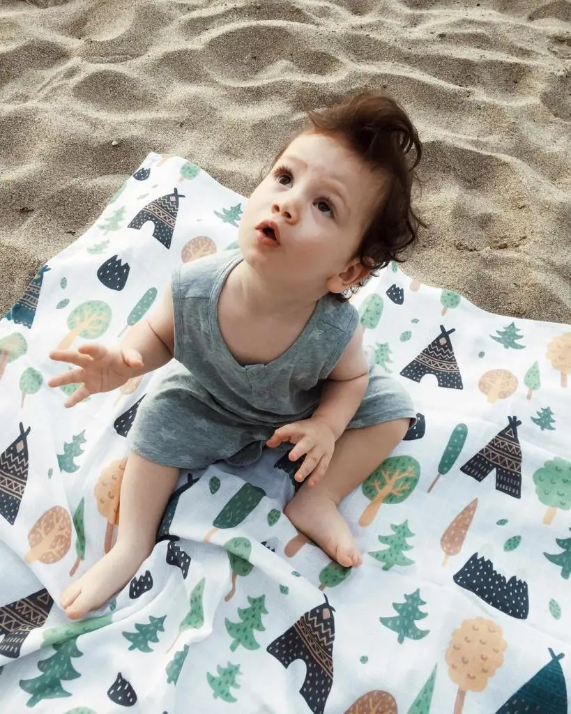 

Minimuu Organic Cotton Muslin Cover, Forest Patterned, 120x120cm, Functional Baby Cover