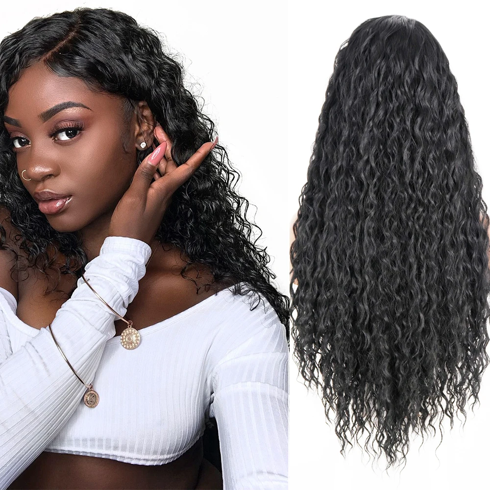 AZQUEEN 30" Synthetic Long Deep Wave Wigs for Black Women Afro Kinky Curly Hair Wigs for Girl Heat Resistant Cosplaly Party Wigs