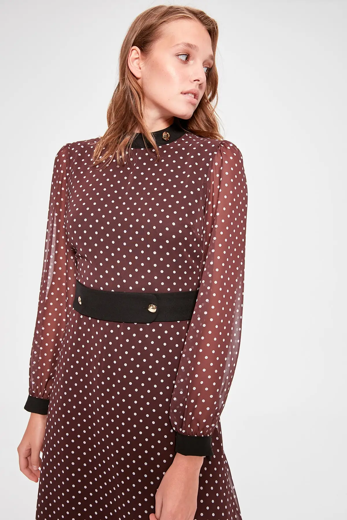 Trendyol коричневое платье в горошек TWOAW20EL1113|Платья| |