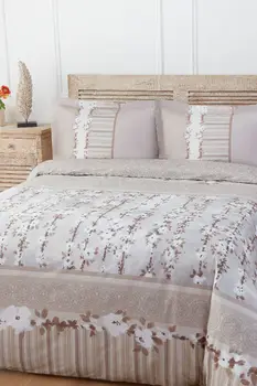 

Ozdilek Ranforce Jonine Soft Feel Hypoallergenic % 100 Cotton 4 Pieces Double Duvet Cover Set with Flat Sheet Beige