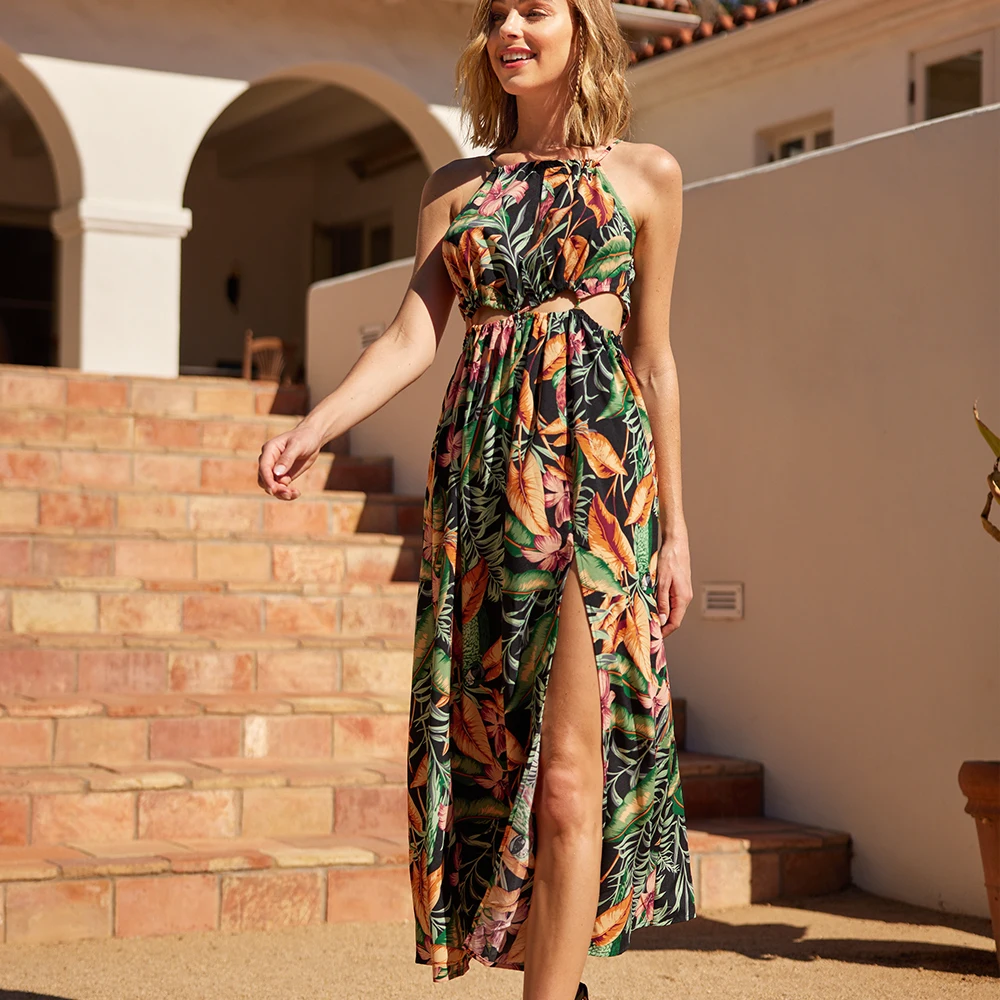 Miss Petal Green Leafy Cutout Maxi 