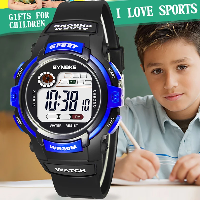 Часы детские спортивные Водонепроницаемые светодиодные с будильником цифровые