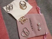 ANENJERY de Plata de Ley 925 Plata geométrica Oval aro pendientes para las mujeres Simple de Metal de estilo desmontable pendientes para las mujeres S-E1412