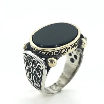 

Side Oval Oltu Stone Sterling Silver Mens Ring