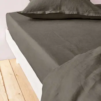 

Fitted Sheet 140x190 cm linen mixed-dark gray