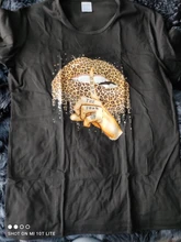 Shirt Lips Tees Base Women Tops Funny Leopard Summer Fashion O-Neckblack ZOGANKIN