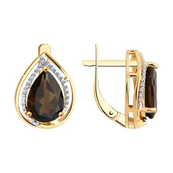 

Drop Earrings with stones SOKOLOV gold rauchtopas and cubic zirkonia fashion jewelry 585 women's male, long earrings