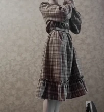 Plaid Dress Peter-Pan-Collar Long-Sleeve Autumn-Style Mori-Girl Cute Kawaii Fashion Lady