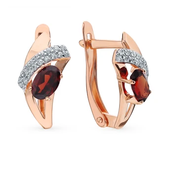

Gold earrings with cubic zirconia and Garnet sunlight sample 585