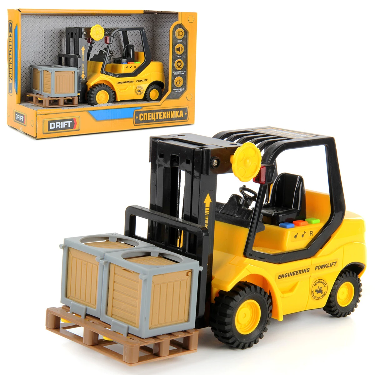 Carretilla elevadora con cajas 1:16, luz/Sonido, deriva de fricción 102689|Juguete fundido presión vehículos de juguete| -