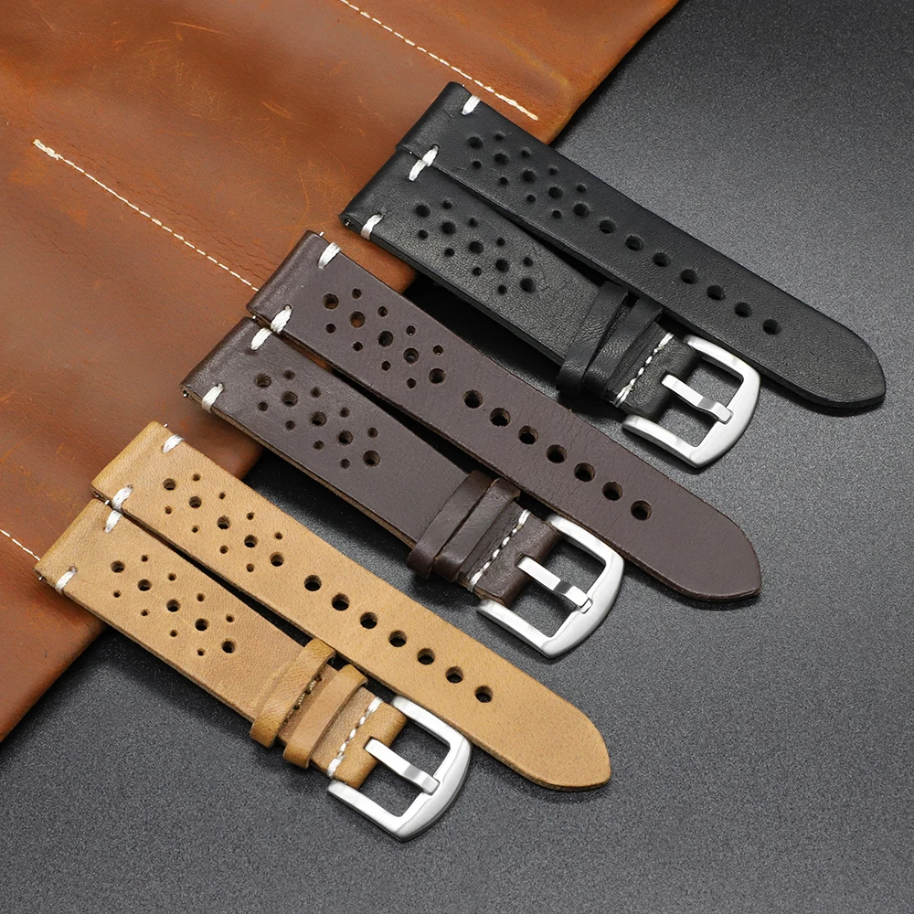 20mm GRAY Grey Vintage Nubuck Leather Racing Watch Strap Band BLACK Stitch