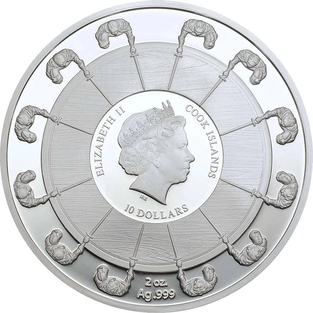 GUINEVERE Рыцари Камелота круглый стол 2 унции Серебряная монета 10$ Острова Кука