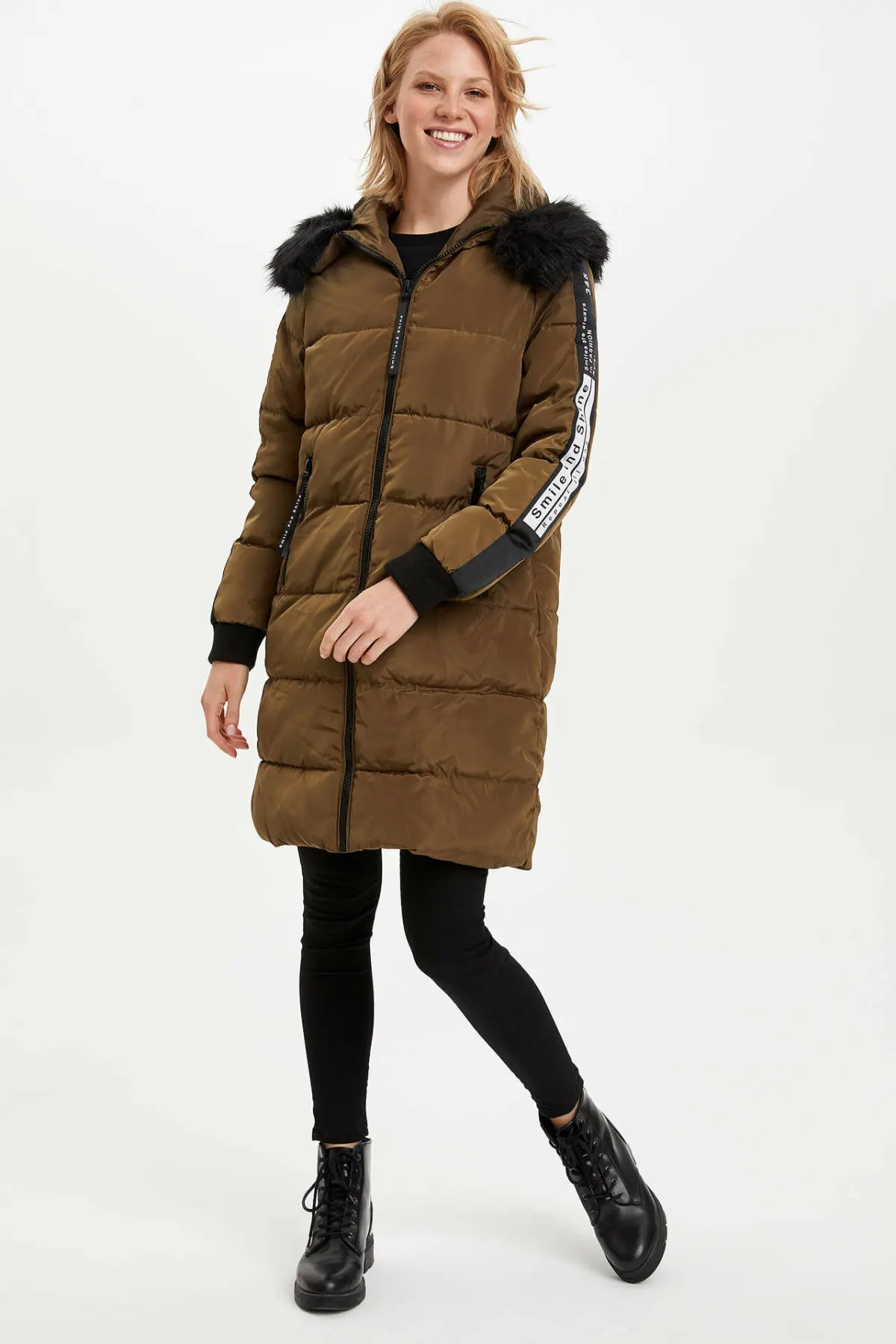 Дефакто женское Шерстяное плотное пальто с капюшоном женская модная теплая длинная парка Женская Повседневная однотонная куртка на молнии-K8873AZ19WN