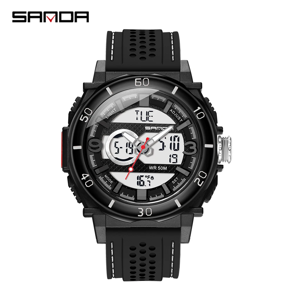 SANDA brand new fashion sports multifunctional men's electronic watch Temperature display waterproof alarm clock wrist watch метеостанция xiaomi beheart temperature and humidity clock display w200