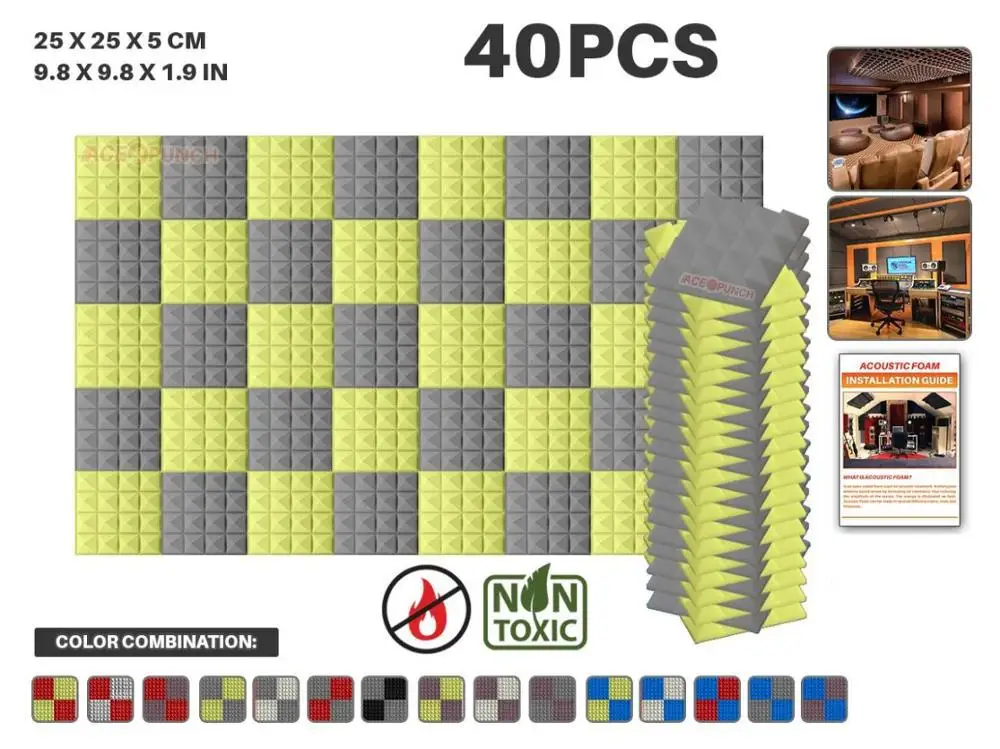 Gray and Yellow Arrowzoom 25*25*5 см(9,8*9,8*1,9 дюйма) Пирамида Студия Акустическая Пена плитка панель 40 шт. в упаковке 11 цветовых комбинаций KK1034 - Цвет: Gray and Yellow