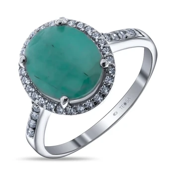 

Silver ring with emerald and cubic zirconia