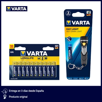 

VARTA flashlight keychain 1x5mm LED with 1xAAA included + VARTA Longlife - Pack of 10 alkaline batteries AA / LR6 / Mignon, 1.5 V