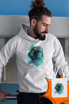 

Angemiel Wear Watercolor Male Portrait White Male Hooded Sweatshirt Bags Kombin