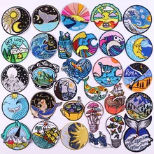 Pulaqi Cartoon Outdoor Wave Patch Embroidered Patches On Clothes DIY Whale Clothing Sticker Clothing Thermoadhesive Patches Deco