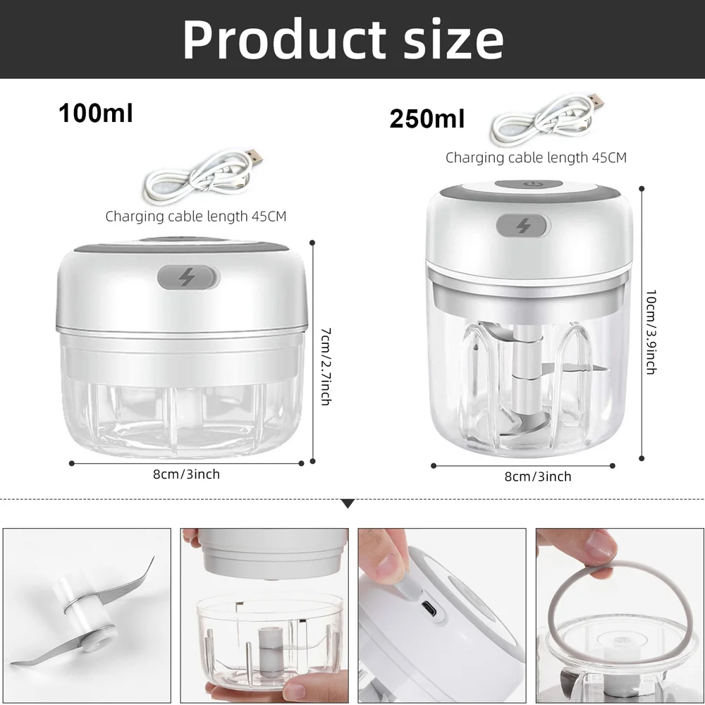 Tritatutto Elettrico Senza Fili - Mini Robot Da Cucina USB Per Aglio, Verdure, Noci, 250ml - Foto 9