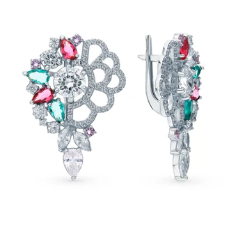 

Silver earrings with cubic zirconia and quartz synthetic sunlight sample 925