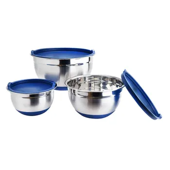 

1Set Stainless Steel Bowl with Sealing Cover Food Container Thickening Silicone Bottom Salad Pot Home Baking Egg Tool