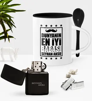 

Personalized World Best Father With Spoon Cup Cigarette Lighter Cufflink Seti-5