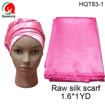 

HQT83 Fast shipping-DIY Raw Silk Scarf Headtie Nigeria Lady Pure Color Headwrap Silk Fabric for Gear 1.6*1Y