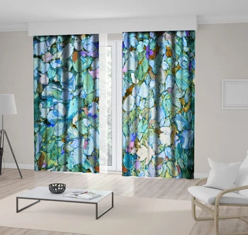 

Curtain Autumn Leaves Floading on River Water Seasonal Nature Scenery Photo Printed Blue Green Yellow