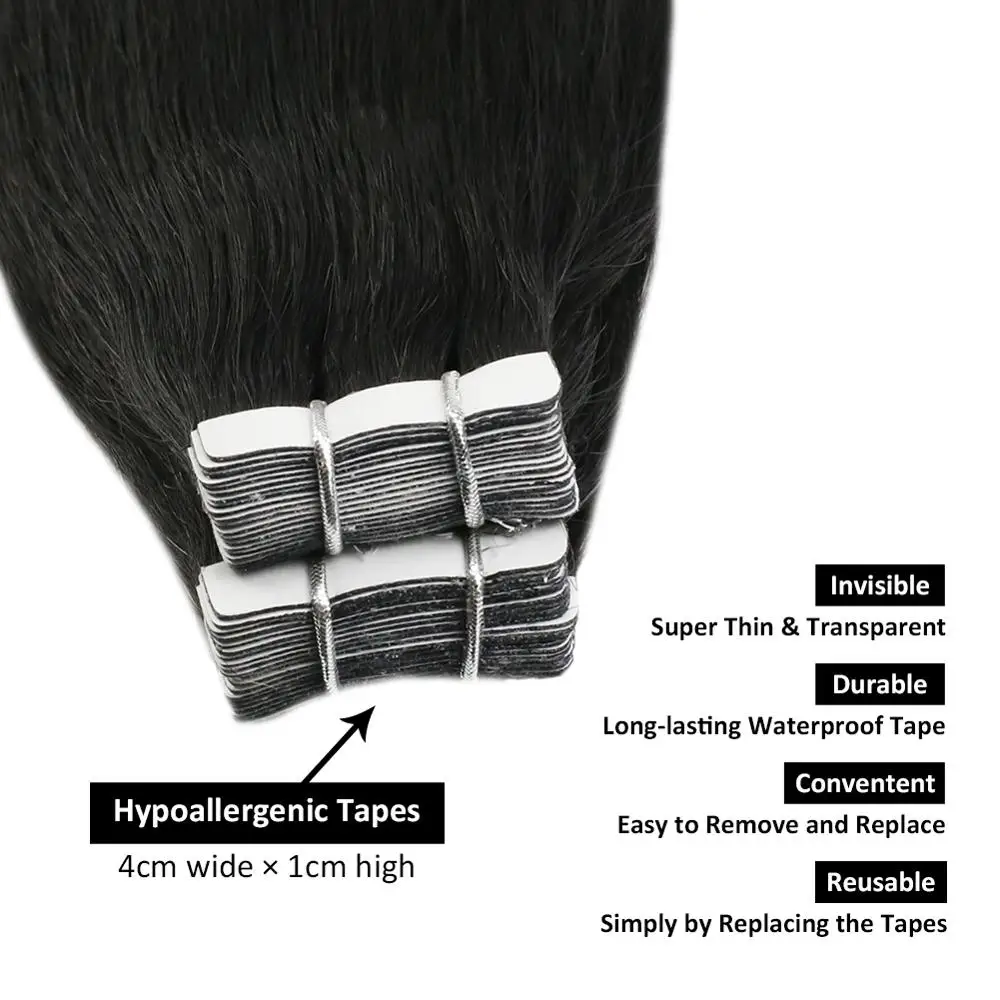 Glue in Hair Extensions 100% Real Human Hair Balayage Black to Silver 12-24'' Machine Remy Natural Straight Tape ins