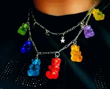 Mini collar de oso de goma para mujer, Color caramelo, regalos de Navidad, collares colgantes de estrella, joyería para mujer, Bisutería