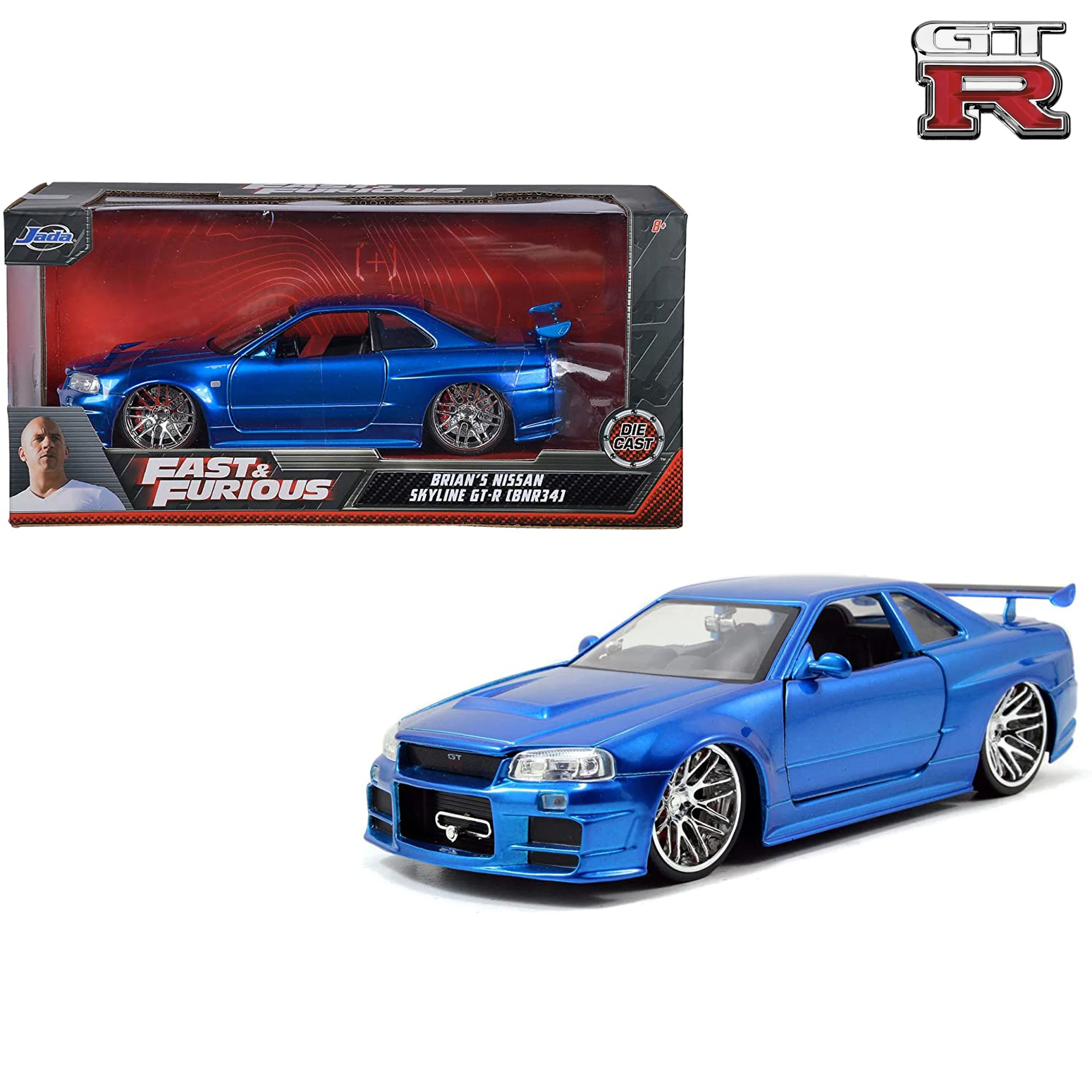 

Металлический Чехол Jada Форсаж-Бриан 2002 Nissan Skyline GT-R (BNR34) (1:24) Blue Edition JDM Street Drift Super Cars