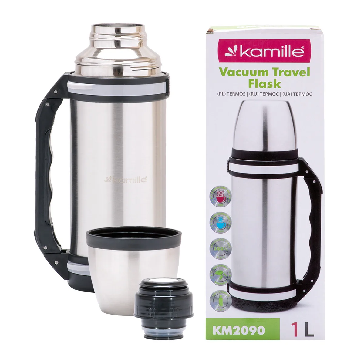 Термос 1000ml из нержавеющей стали с ручкой и ремешком Kamille KML-2090 |