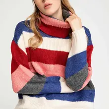 Дефакто осень зима для женщин теплый пуловер Красочные полосы Радуга Туника женские Топы трикотажные Hoodies-I8868AZ18AU-I8868AZ18AU