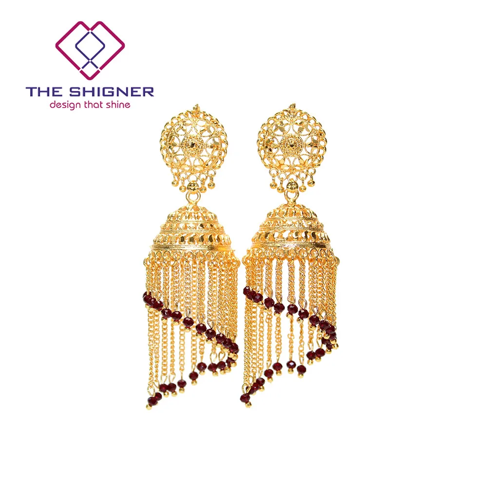 THE SHIGNER Этническая индийская Золотая клетка Jhumka Jhumki кристалльное с кисточкой серьги индия, этно-стиль традиционные висячие серьги ювелирные изделия