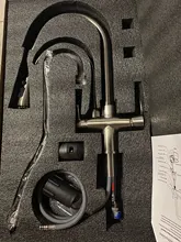 Quyanre-grúa filtrada para cocina, grifo con filtro de agua de rotación 360, mezclador de fregadero de tres vías, color negro mate