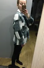 Woolen Coat Shirt Jacket Windbreaker Oversize Plaid Vintage Women Loose Button Winter