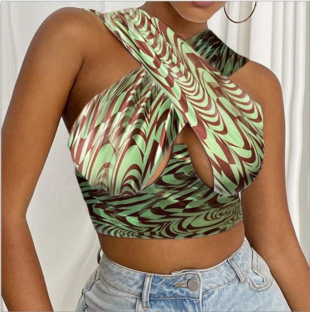 Women's Criss Cross Tank Tops Sexy Sleeveless Solid Color Cutout Front Crop Tops Party Club Streetwear Summer Lady Bustier Tops 96H