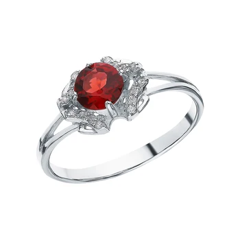 

Silver ring with cubic zirconia and Garnet sunlight sample 925