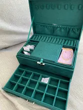 WE New-estuche de 3 capas con broche verde para mujer, organizador de joyería, anillo grande, collar, soporte de maquillaje, caja de joyería de terciopelo con cerradura
