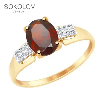 

SOKOLOV ring gold with garnet and cubic zirkonia fashion jewelry 585 women's male