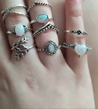 Tocona 9 unids/set Bohemia hoja corazón gota de agua de piedra lunar anillo joyería estilo bohemio Vintage Woemn anillo bisutería boda 9485